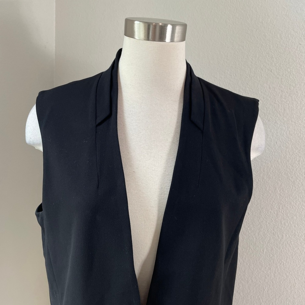 NEW White House Black Market Womens 14 Black Sleeveless Long Vest Jacket - Picture 2 of 11